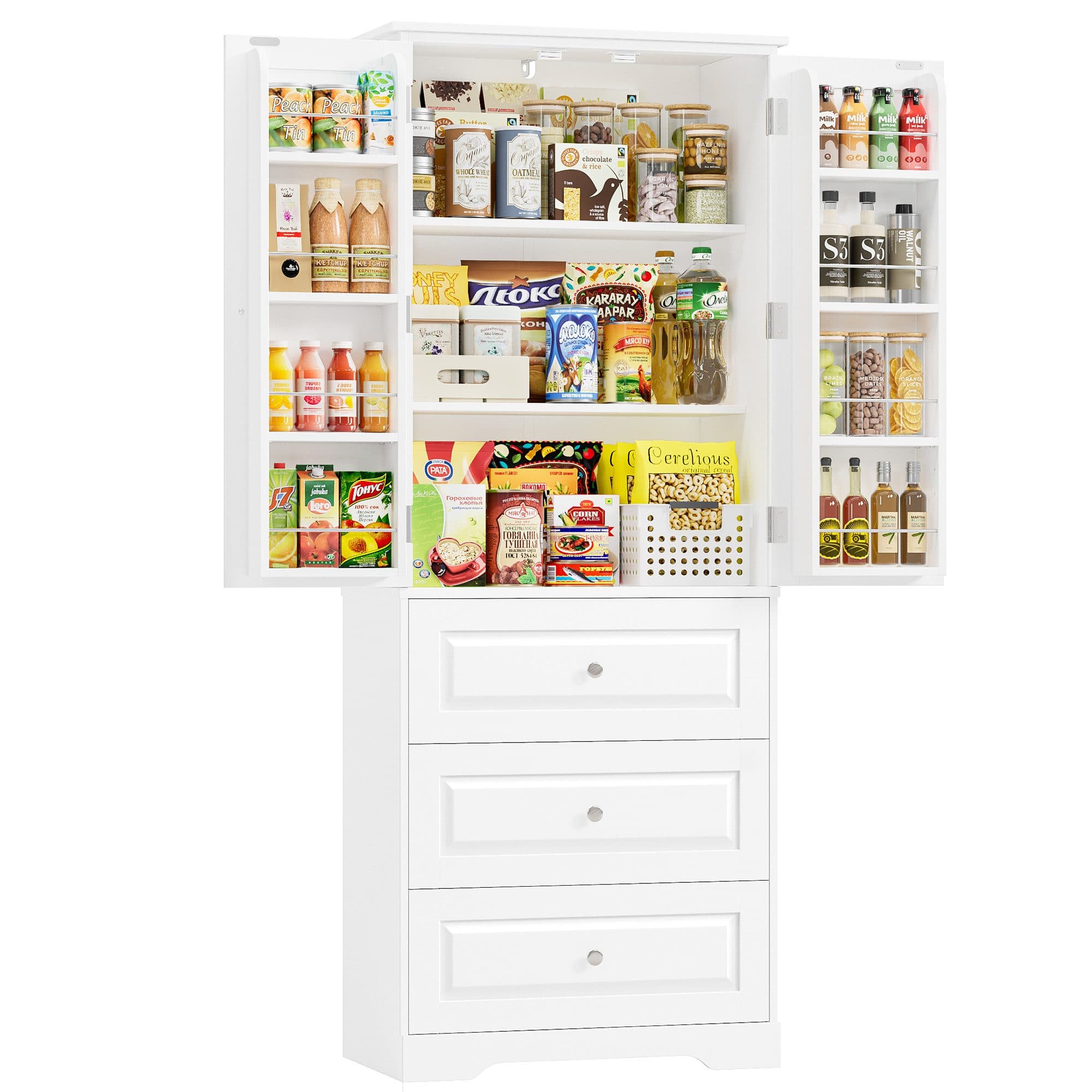Homfa Mehrzweckschrank Küchenschrank Vorratsschrank Buffetschrank mit 8 Türregalen, 2 Schubladen - Bild 2