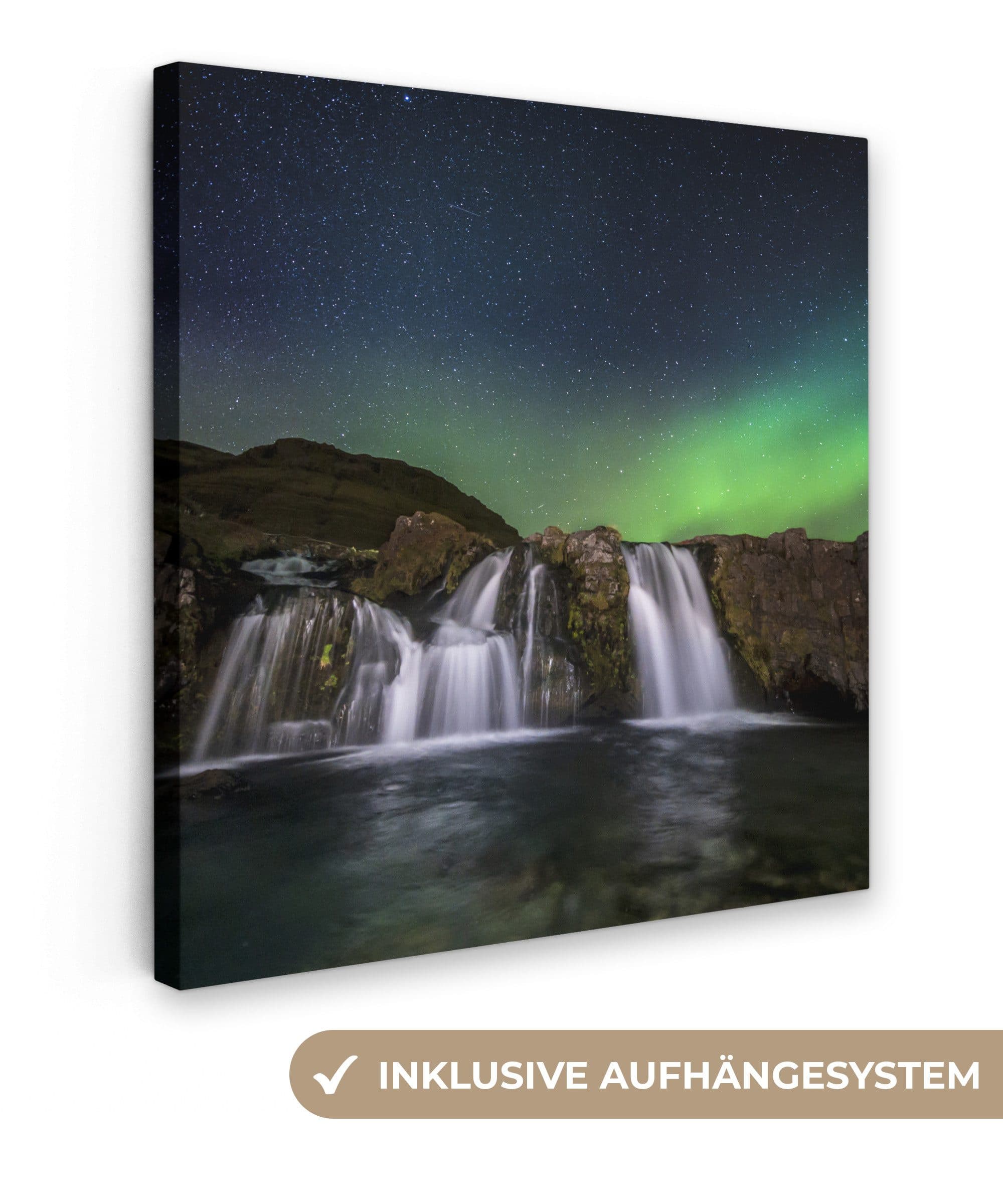 OneMillionCanvasses® Leinwandbild Nordlicht - Wasserfall - Island - Natur - Bild 2