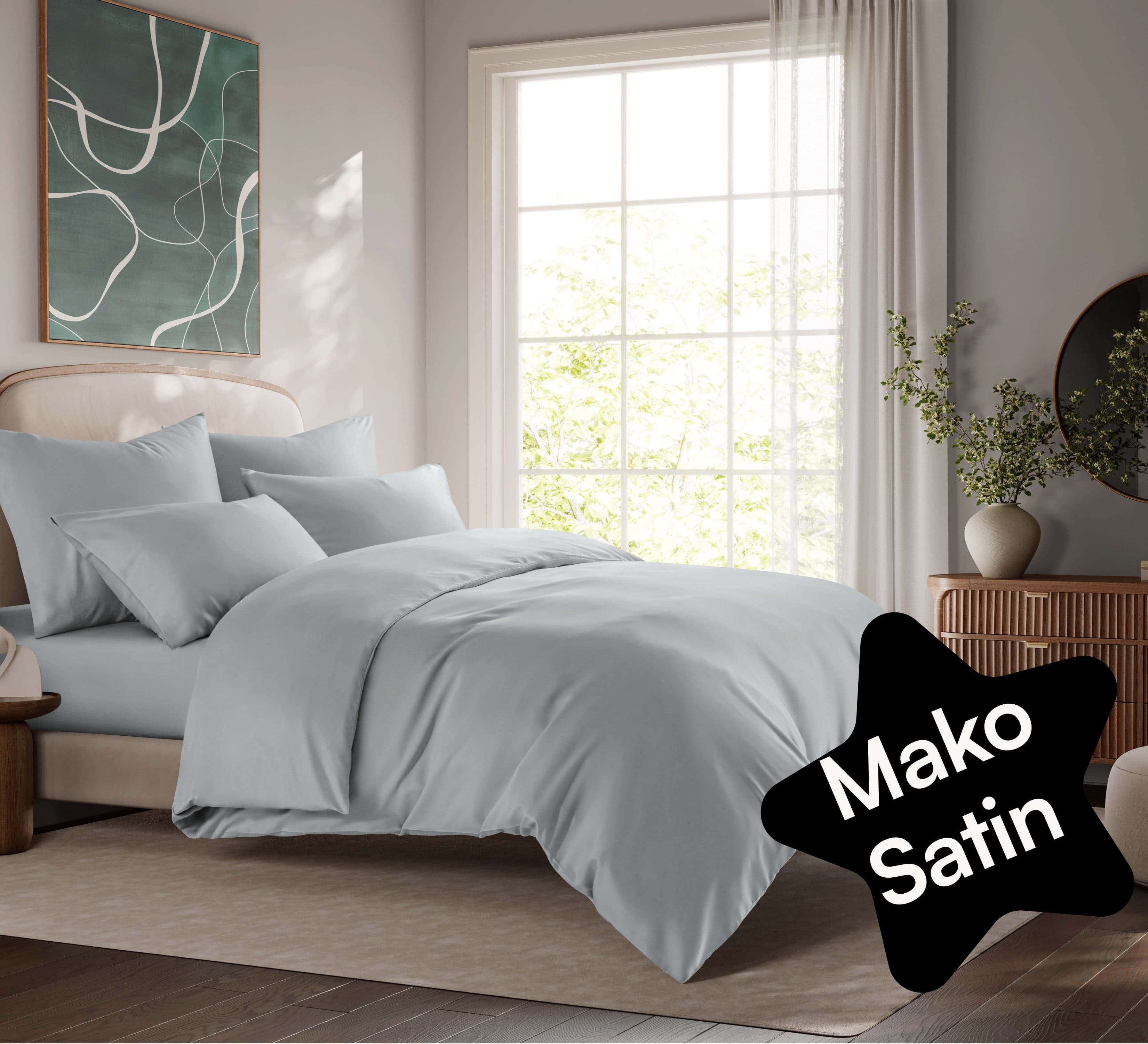 Seralino Bettwäsche Mako Satin 100% Bio Baumwolle Grau Blau 2-teilig - Bild 2