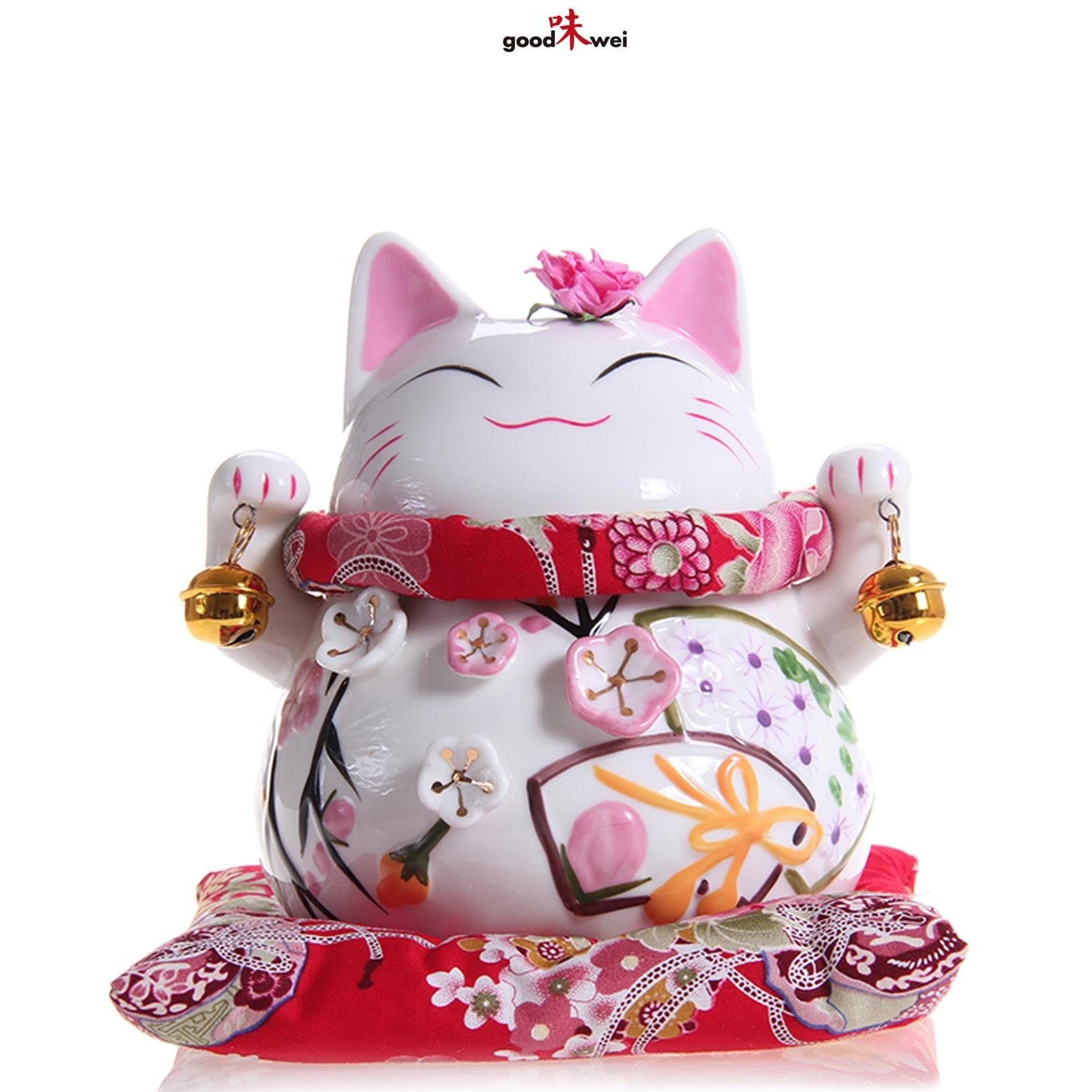 Goodwei Maneki Neko Spardose Weiß Porzellan Glücks-Talisman