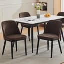 GarveeMore Esszimmerstuhl 2er-Set Leinen gepolstert mit Holzbeinen Kaffee Bild 2