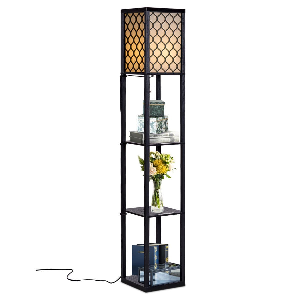 COSTWAY Stehlampe Schwarz mit 3 Regalen - Bild 2
