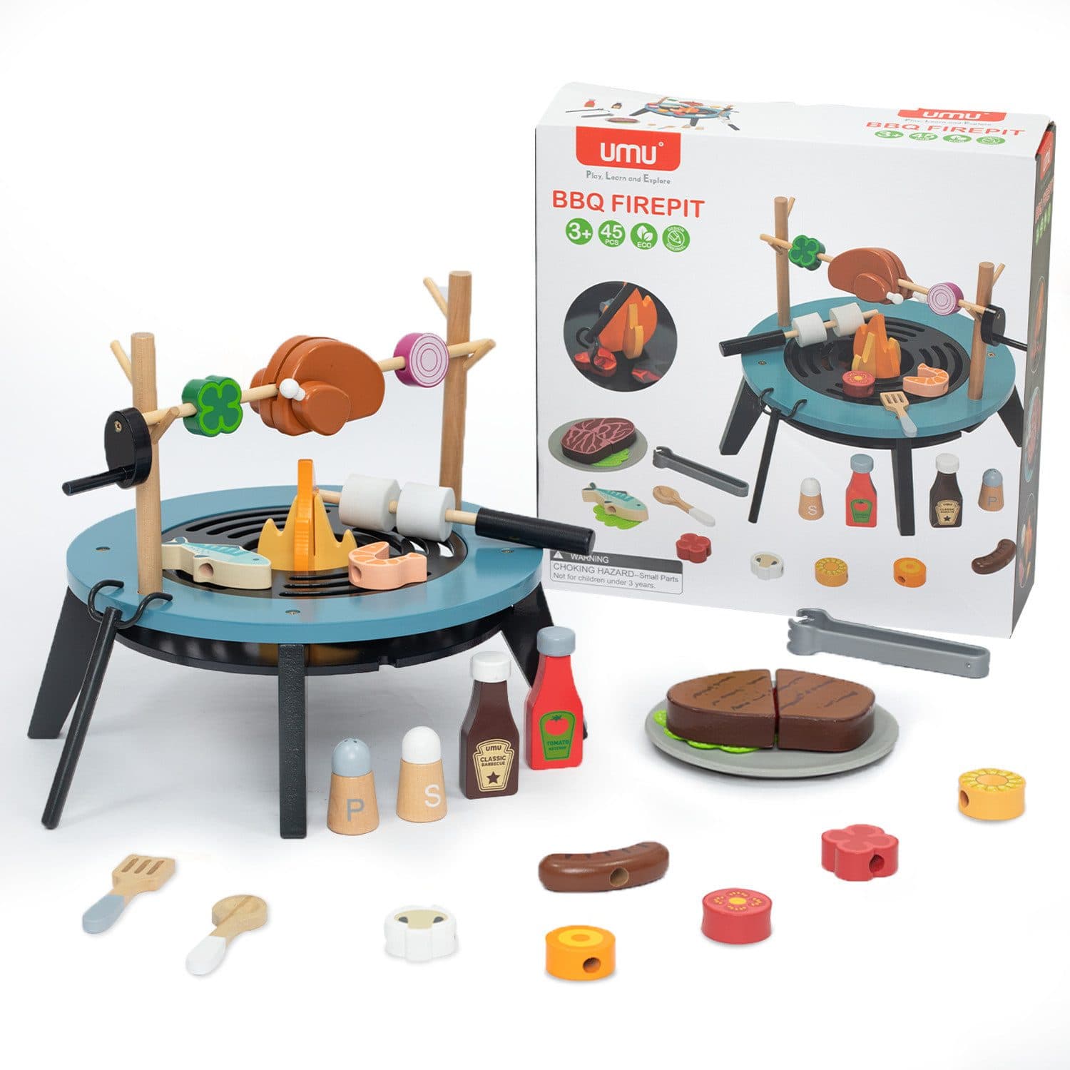 Esun Outdoor-Spielküche Kindergrill Holz BBQ Zubehör 45 St. Spielzeug - Bild 2