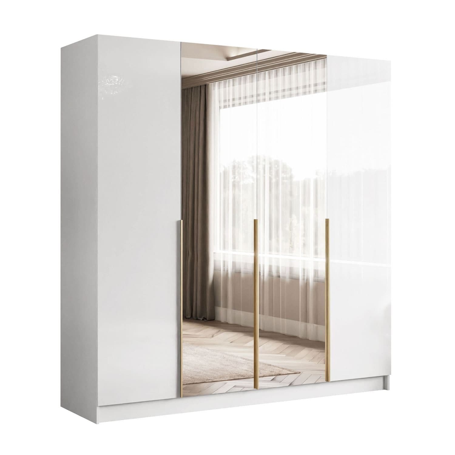 Lookway Kleiderschrank AUREL 4D Weiß Hochglanz mit Spiegel - Bild 2
