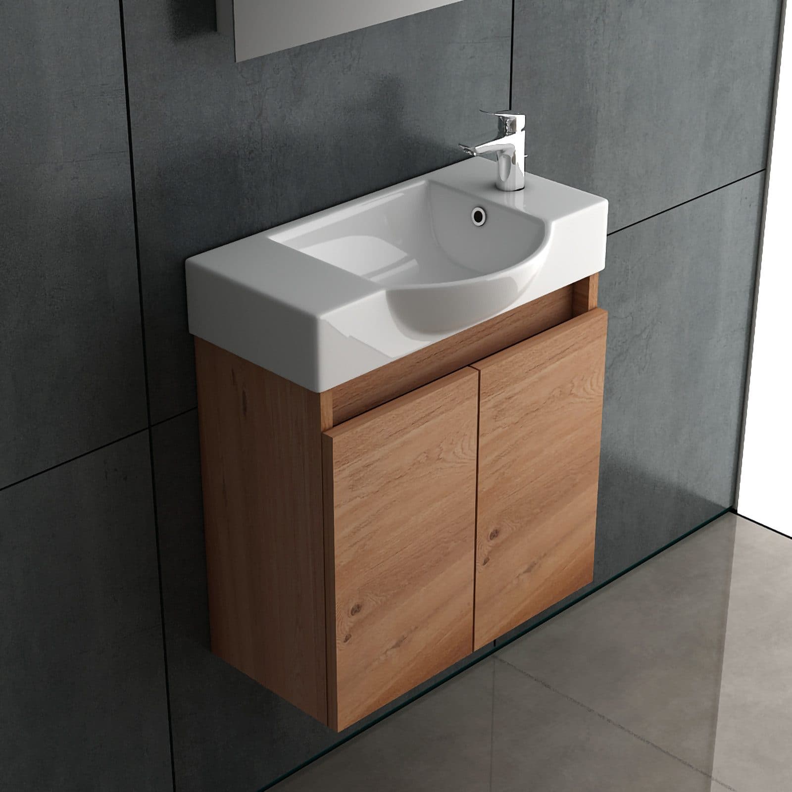 Alpenberger Badezimmer-Set Bamboo Optik 55cm mit Keramikwaschbecken - Bild 2