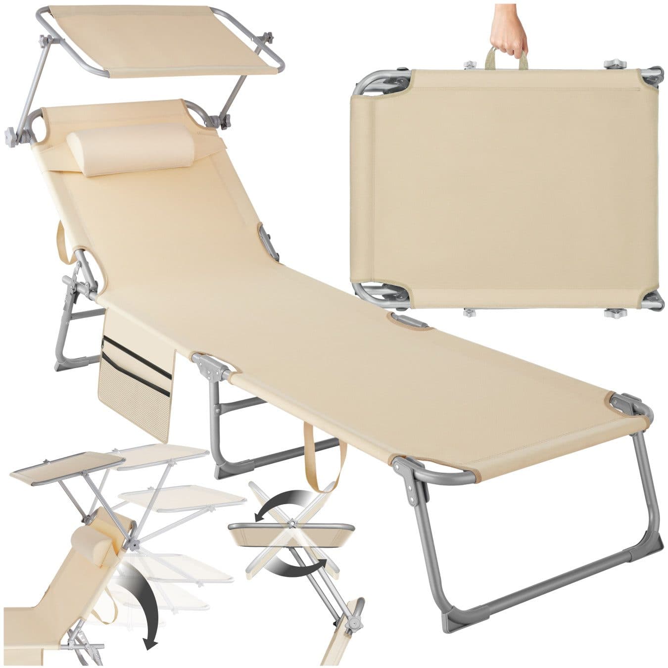 tectake Gartenliege Chloé Beige mit Sonnendach und Seitentasche - Bild 2