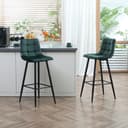 HOMCOM Barhocker mit Rückenlehne 2er-Set Grün Samtoptik Bild 2