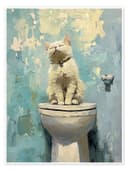 Posterlounge Wandbild Weiße Katze auf Klo - Kunstdruck Poster Bild 2