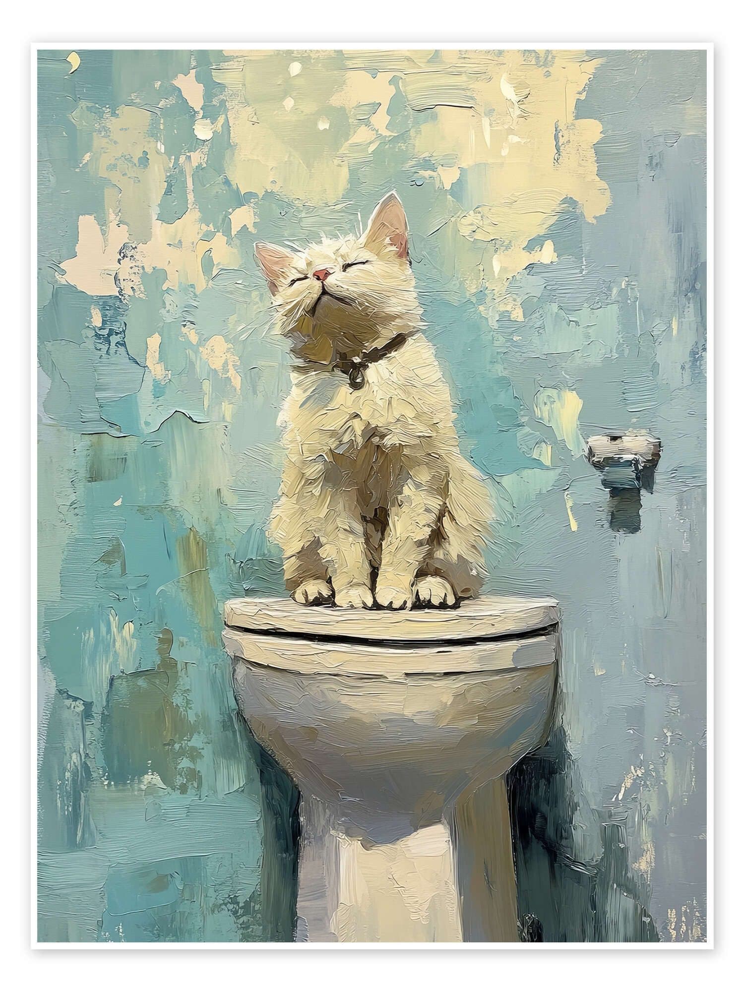 Posterlounge Wandbild Weiße Katze auf Klo - Kunstdruck Poster - Bild 2