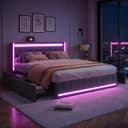 PXloue Polsterbett LED Doppelbett Grau mit Schubladen Bild 2