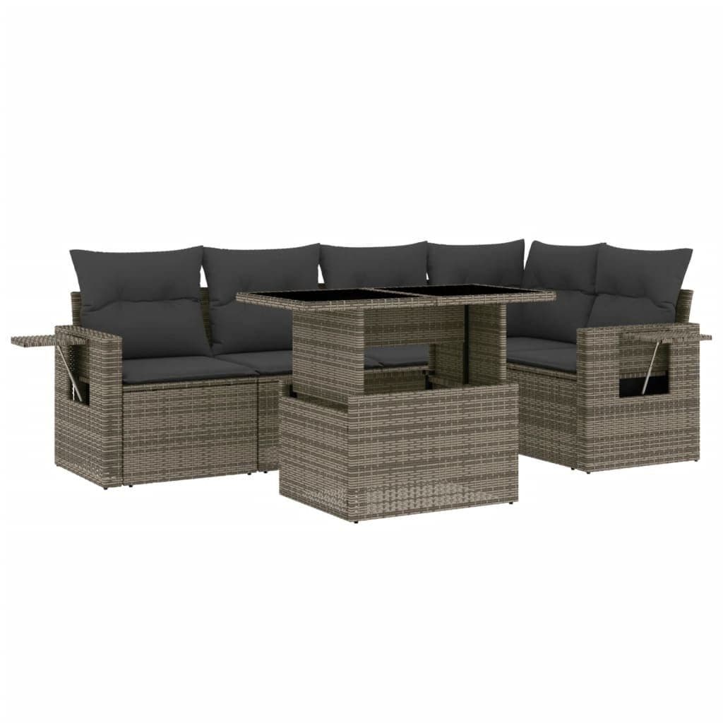 vidaXL Gartenlounge-Set 6-tlg. Grau Poly Rattan mit Kissen - Bild 2