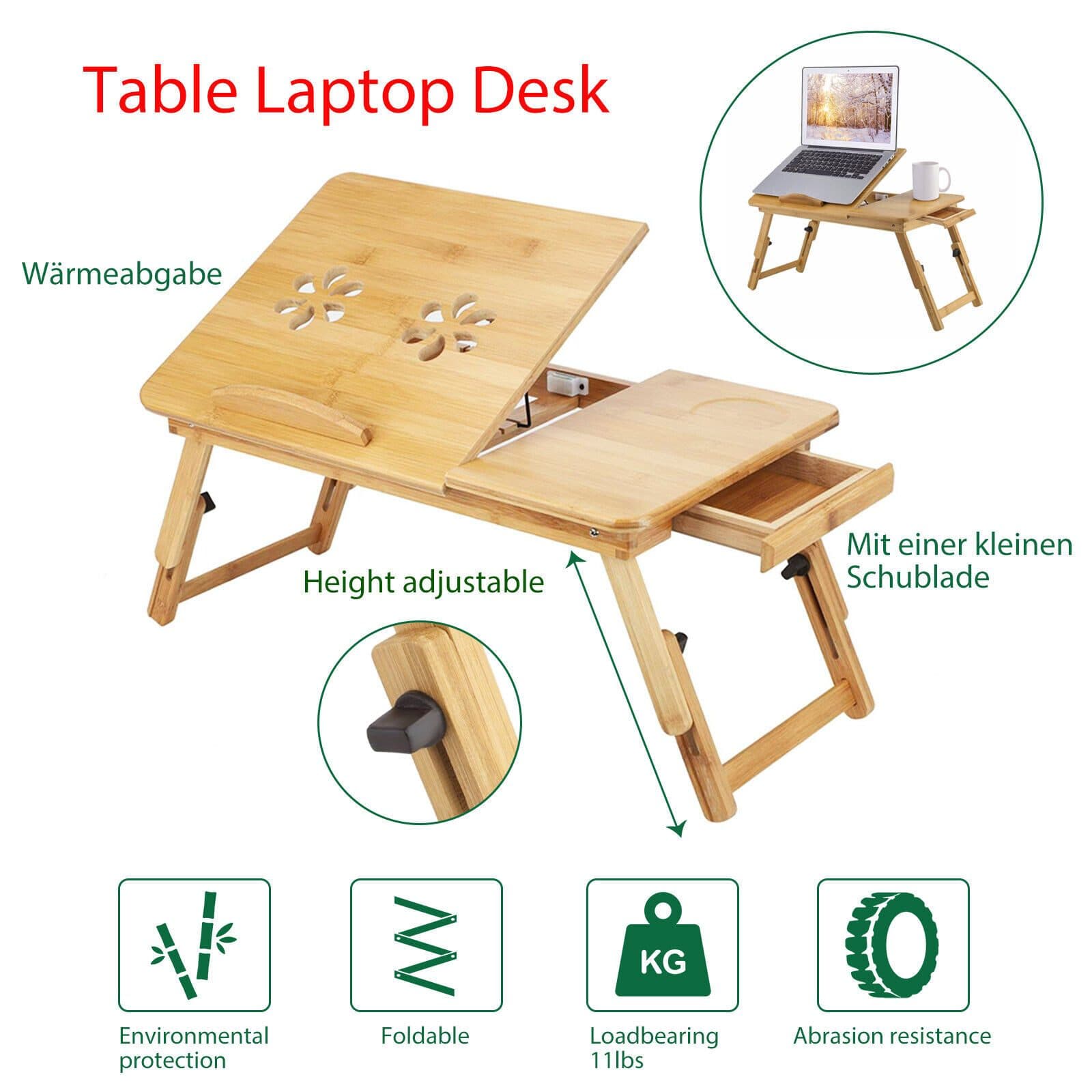 Youyijia Laptoptisch 50x30cm Bambus - Bild 2
