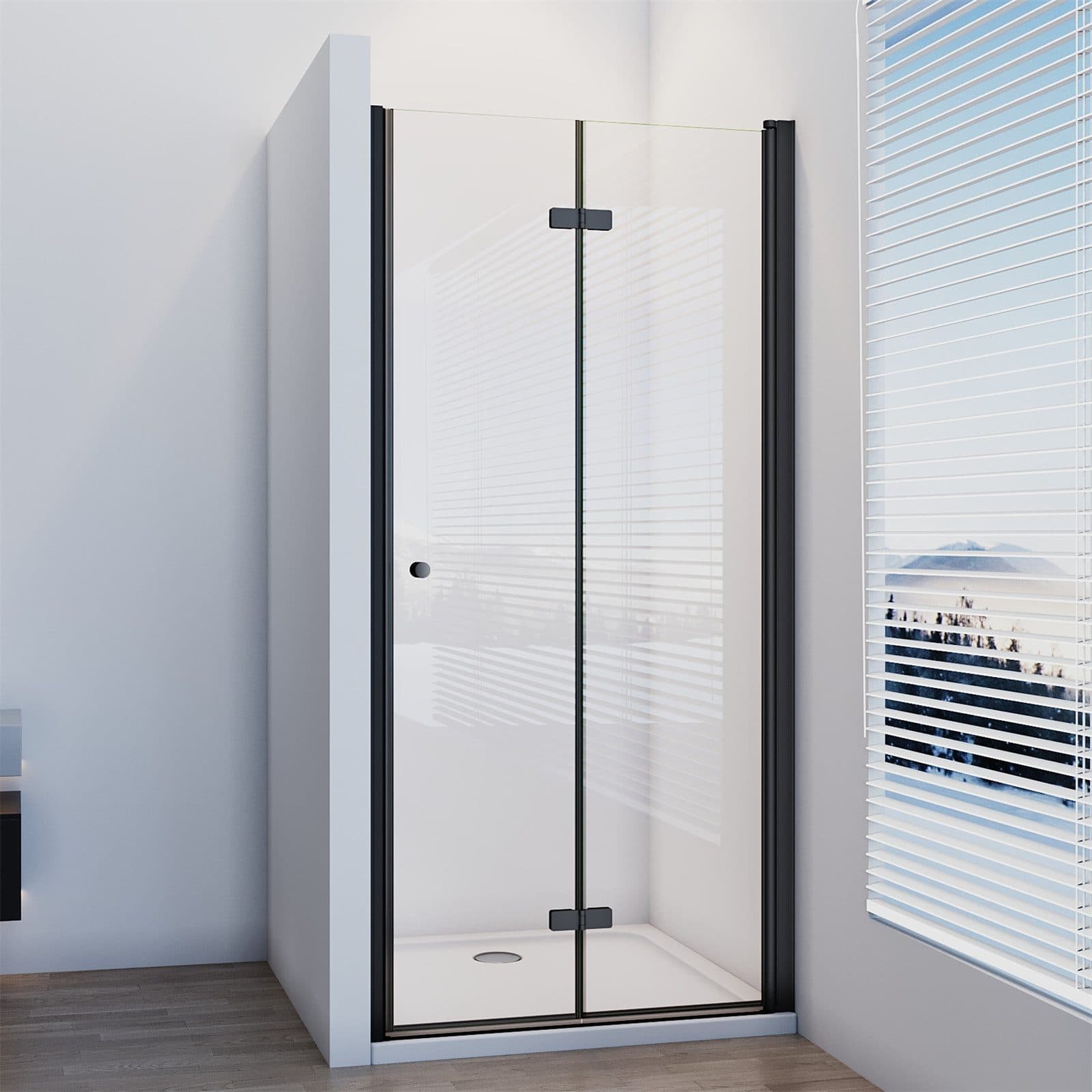 IMPTS Dusch-Falttür Schwarz 180° ESG Glas Aluminium - Bild 2