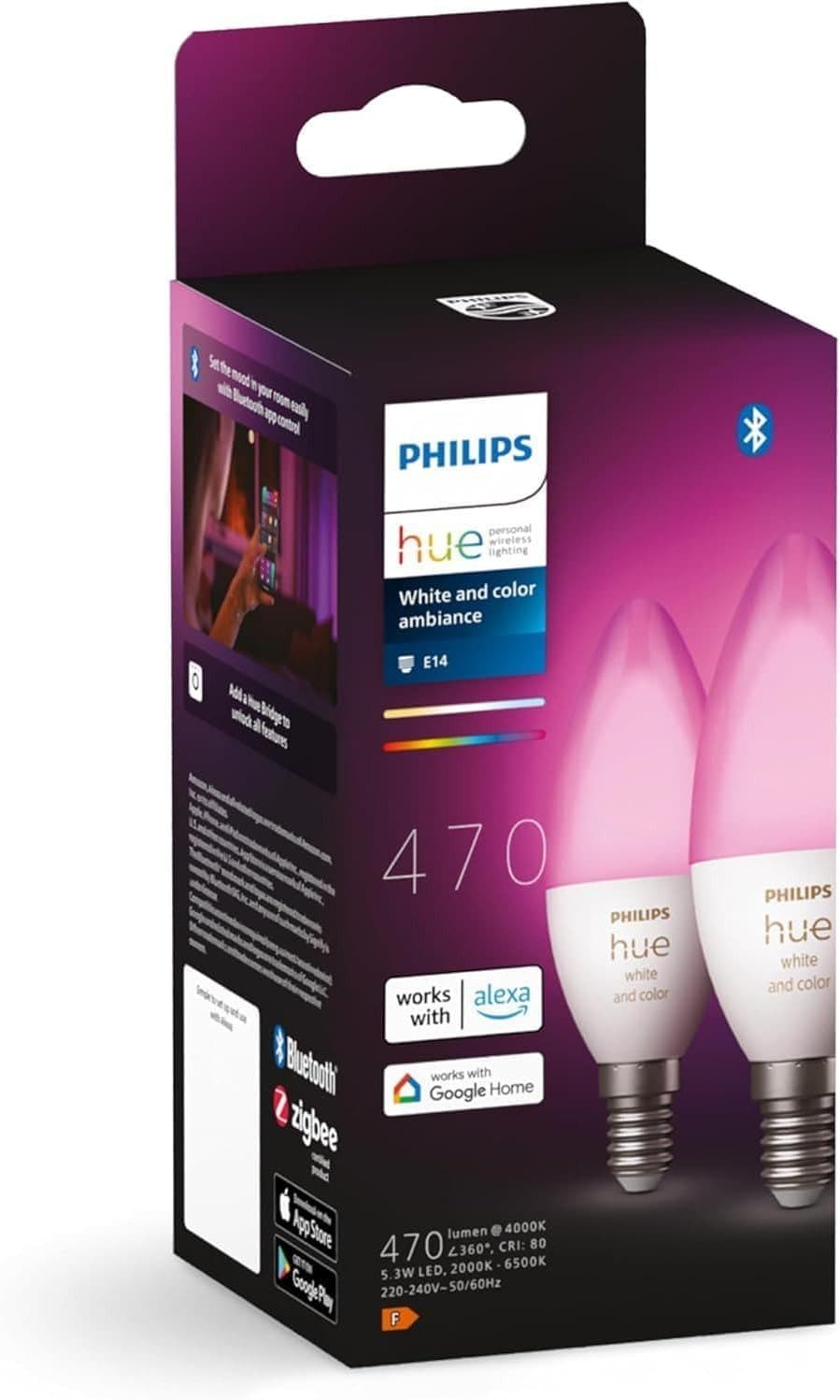Philips Hue LED-Leuchtmittel White and Color Ambiance Kerze 470lm, E14, 2 St., Farbwechsler - Bild 2