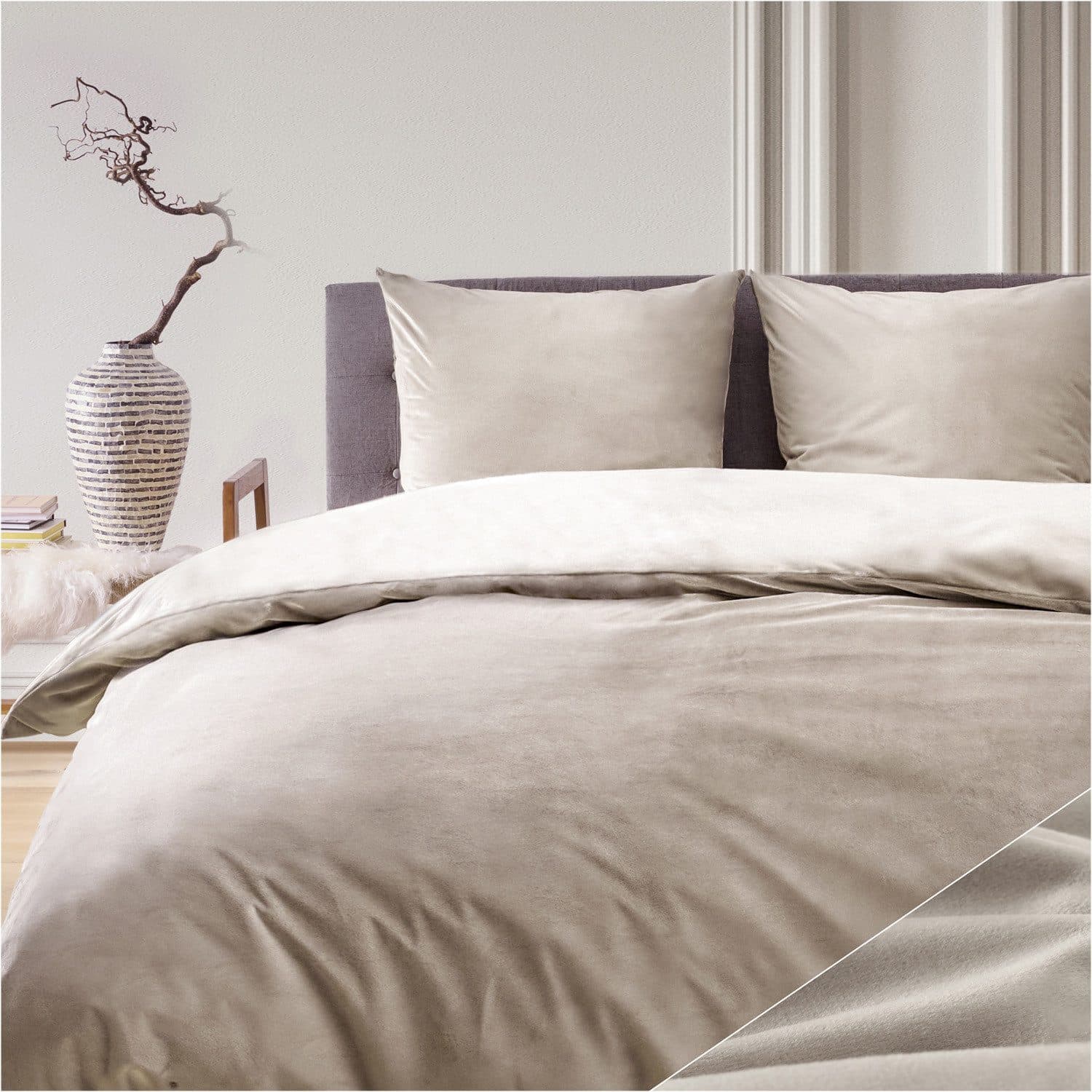 Blumtal Bettwäsche Cashmere-Touch Plüsch Warme Winterbettwäsche Taupe - Bild 2