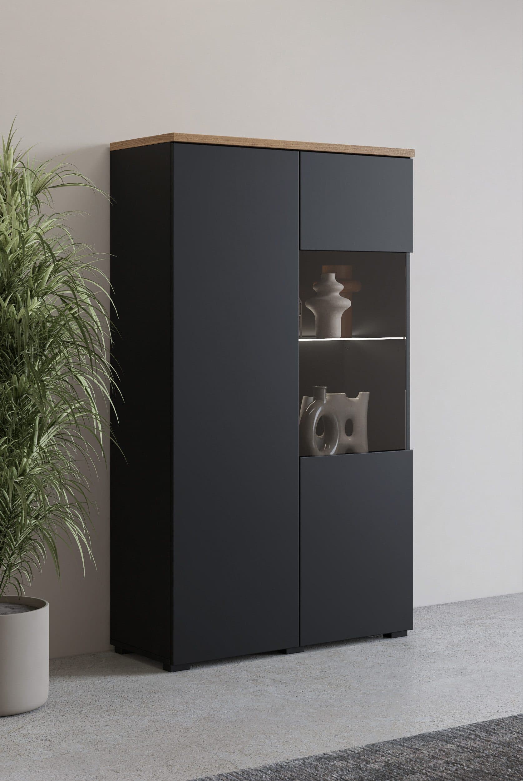 Vitrine OTTO HOME Modo 80 cm Grifflos Weiß/Eiche - Bild 2