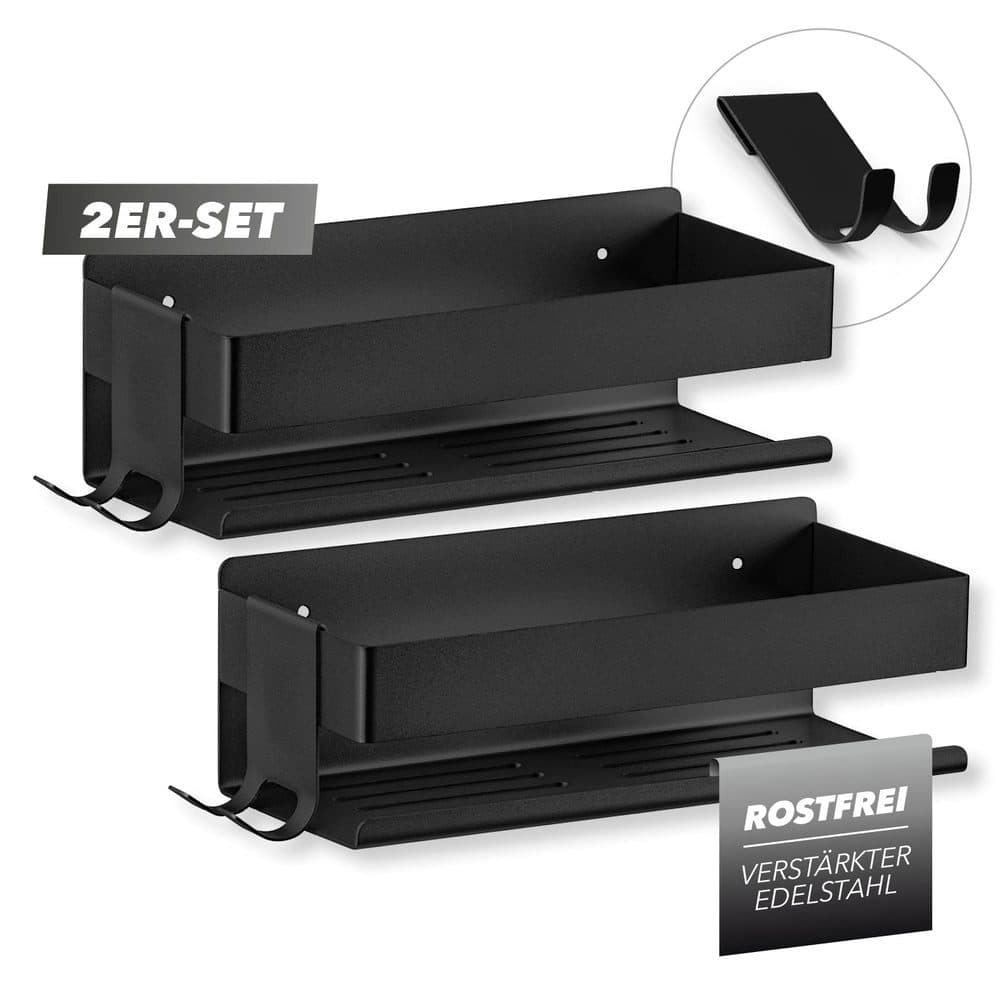 Benkstein Duschablage 2er-Set Schwarz Edelstahl mit Hakenleiste - Bild 2