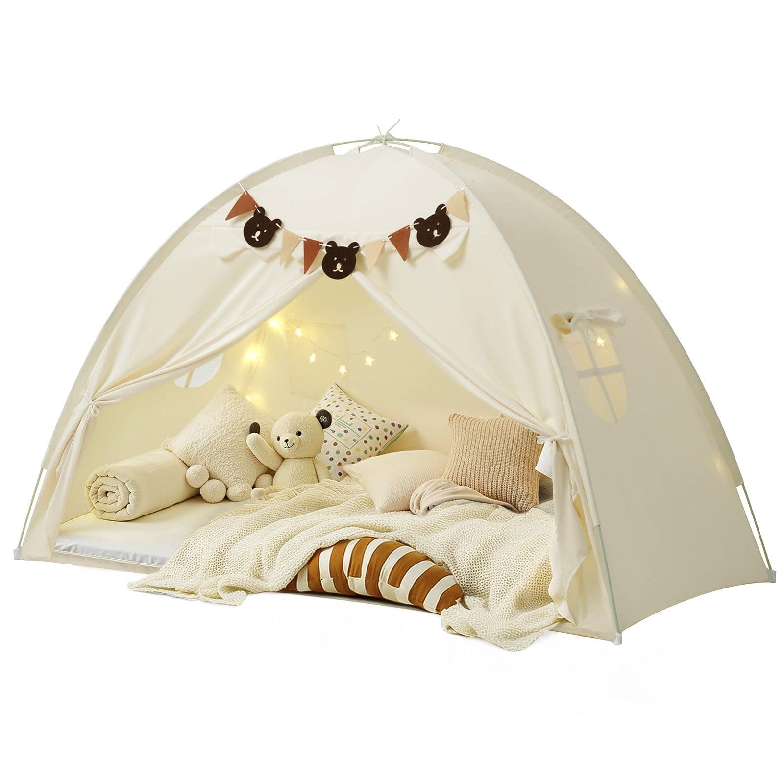 Insma Spielzelt 2 IN 1 Kinder Spielhaus Bettzelt Schlosszelt mit Sternen-Lichterkette und Bären-Wimpelkette - Bild 2