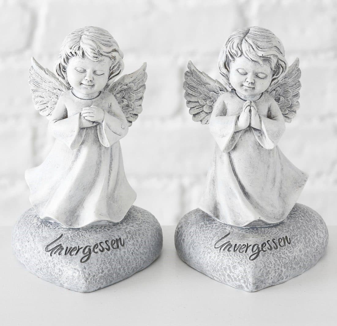 Engelfigur Grau Kunstharz 17cm - Gedenkfigur Grabdekoration