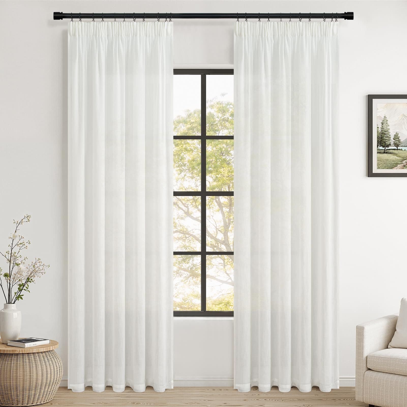Topfinel Gardine Leinenoptik mit Kräuselband Halbtransparent Modern Boho Weiß - Bild 2