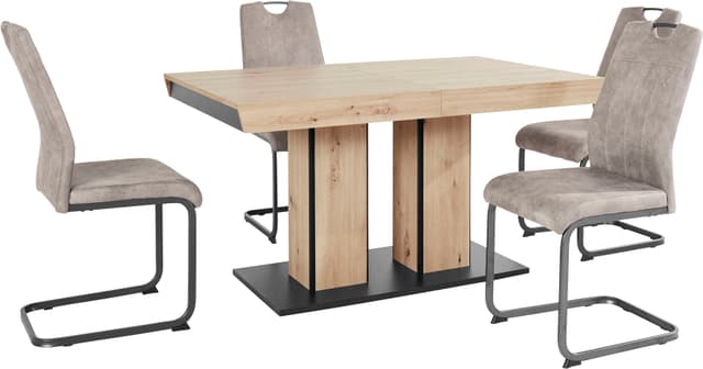 Hela Essgruppe 5-tlg Set - Ausziehbarer Tisch & Graue Stühle