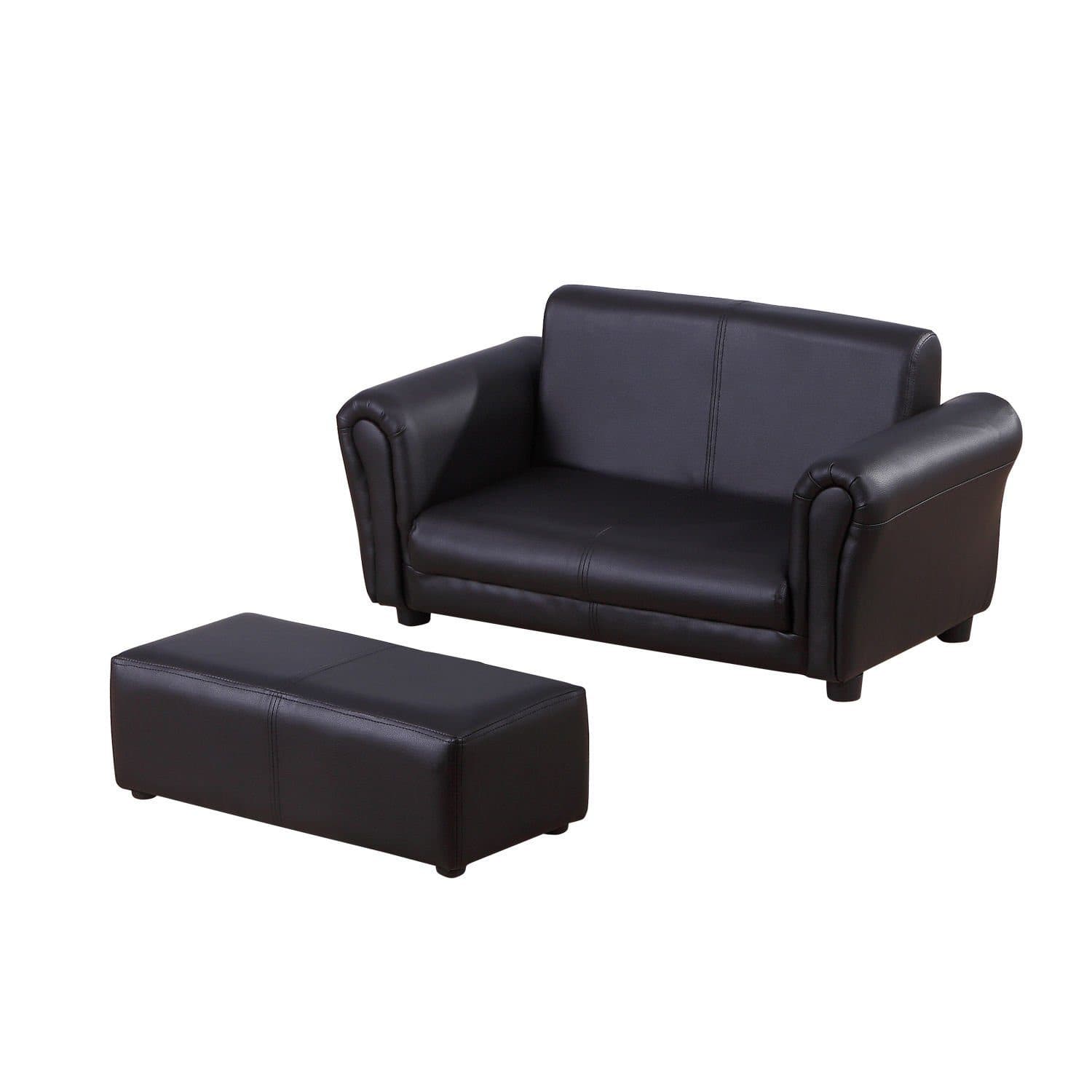 HOMCOM Kindersofa mit Hocker Schwarz PVC Holz - Bild 2
