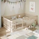 Flieks Kinderbett Massivholz Bodenbett mit Zaun Beige Bild 2