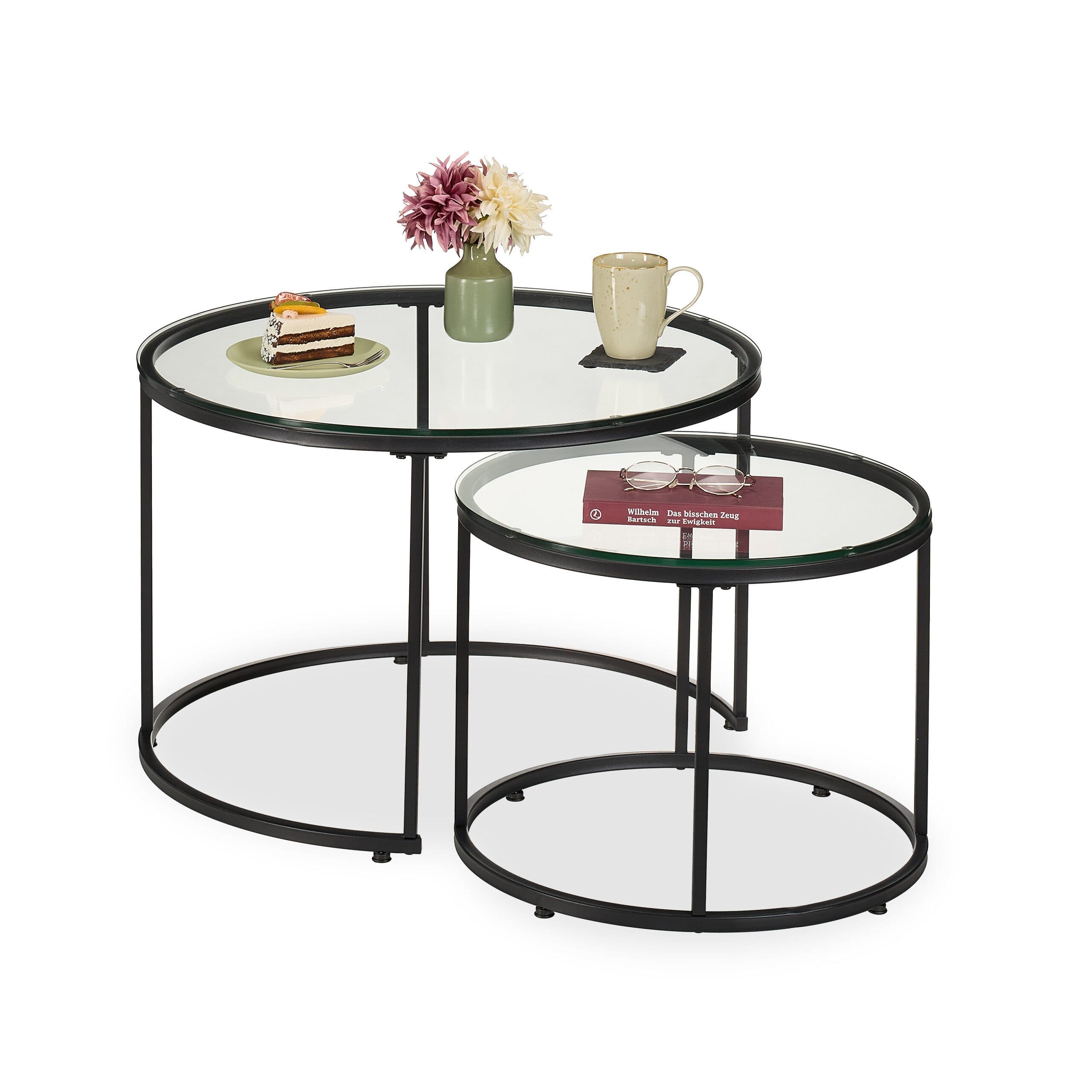 relaxdays Satztisch 2er Set Glas Metall Schwarz Transparent - Bild 2