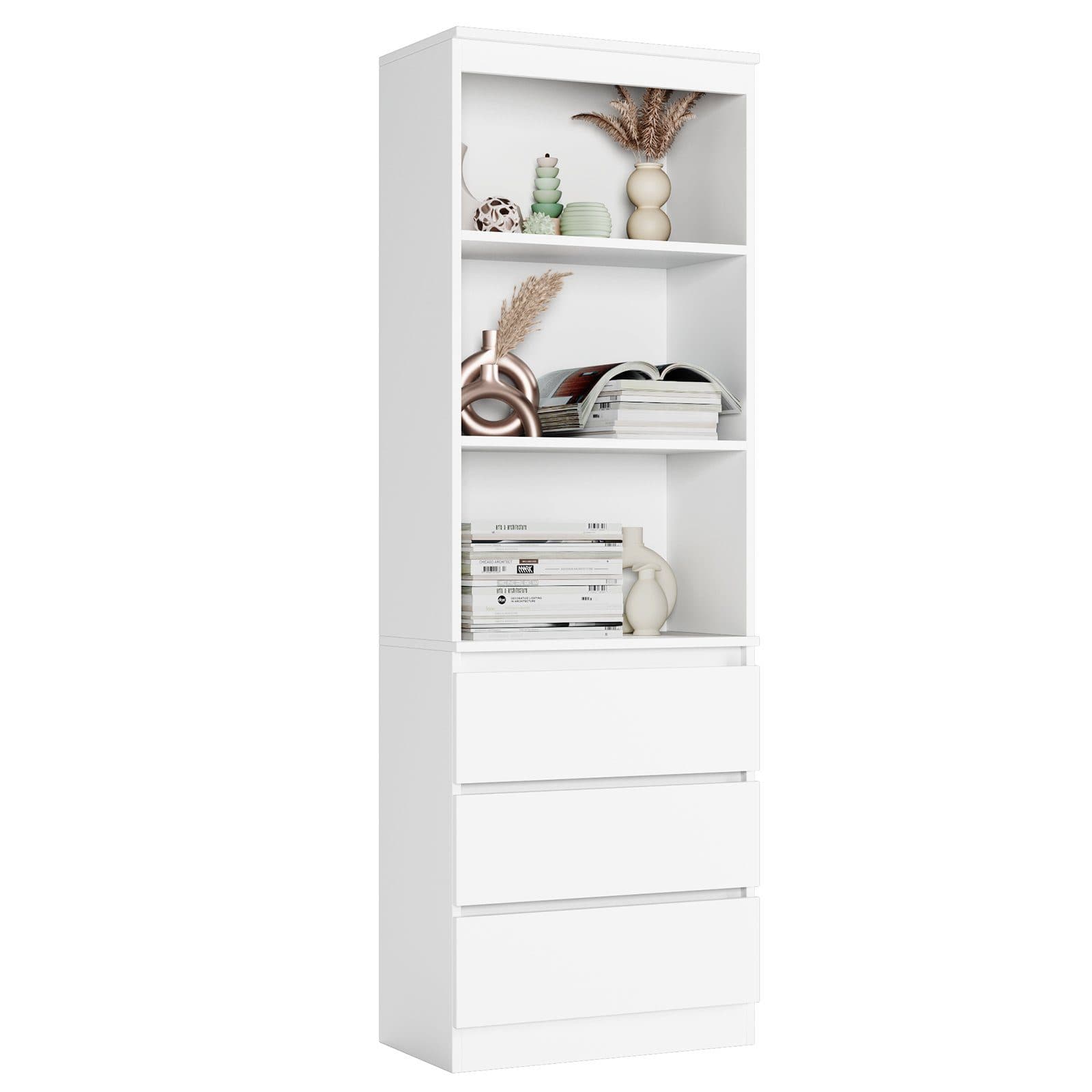 Homfa Hochschrank Bücherregal Bücherschrank 3 Schubladen Weiß - Bild 2