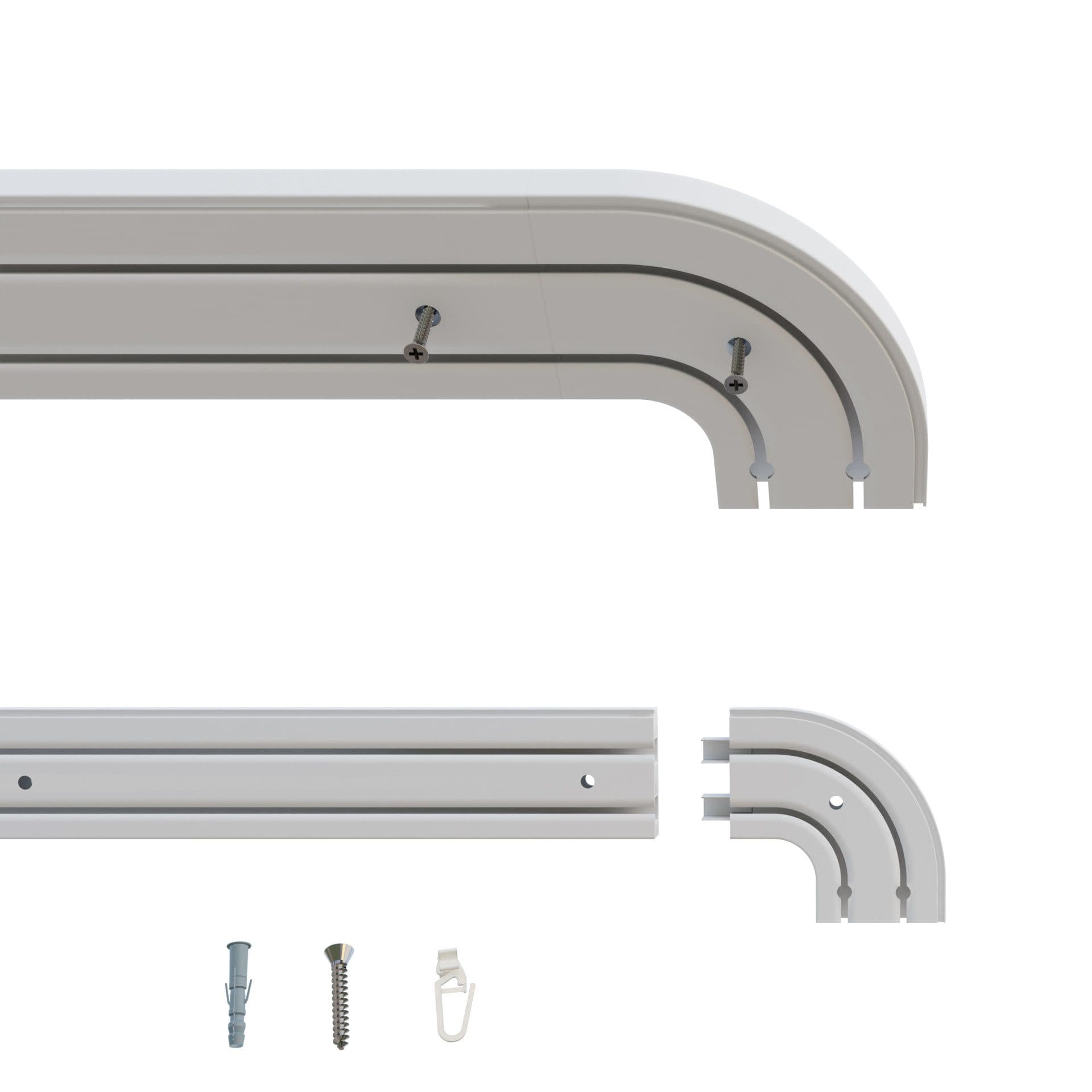 Gardineum 2-läufige Kunststoffschiene Weiß mit Zubehör