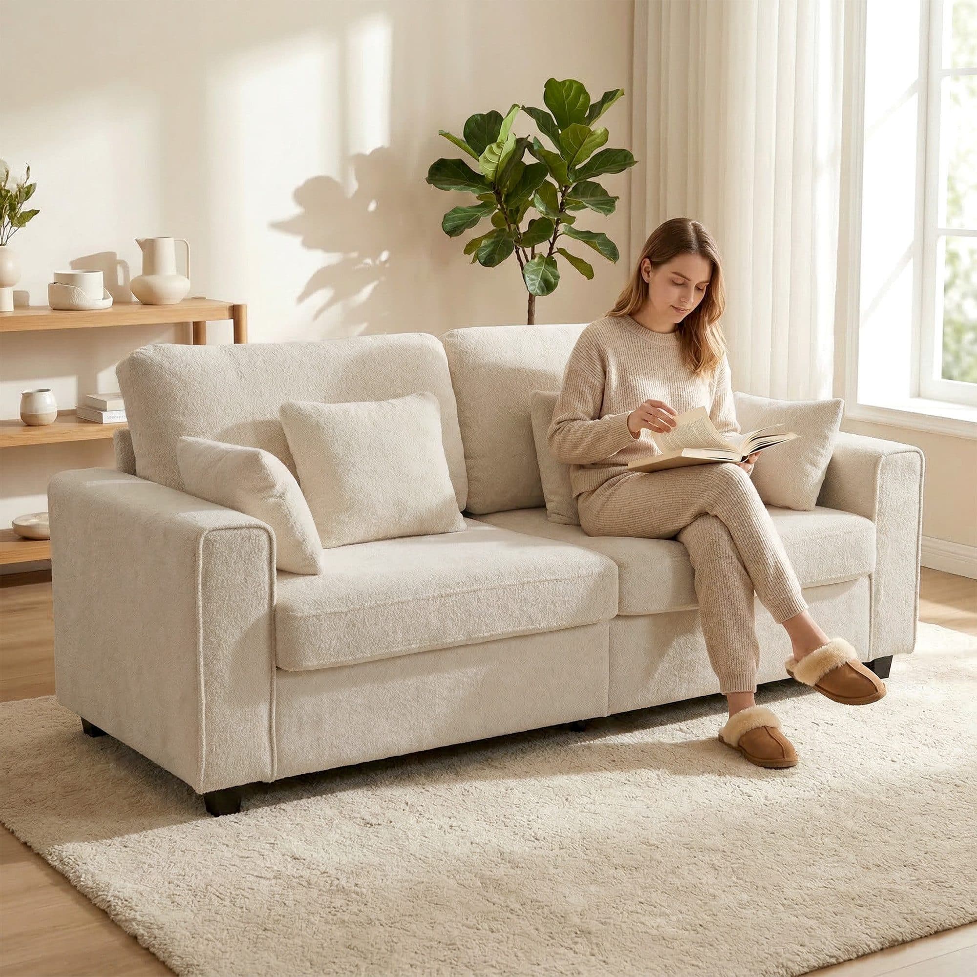 HOMCOM 3-Sitzer Sofa Beige Samtoptik Polstersofa - Bild 2