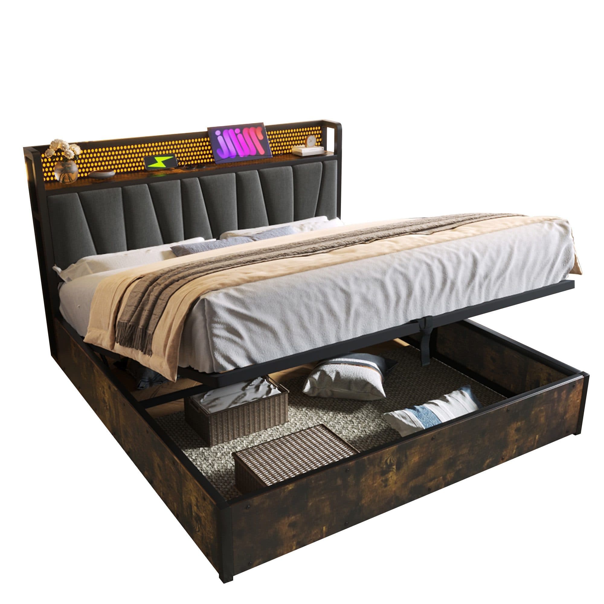 Flieks Polsterbett LED Metallbett mit Ladefunktion 160x200cm - Bild 2