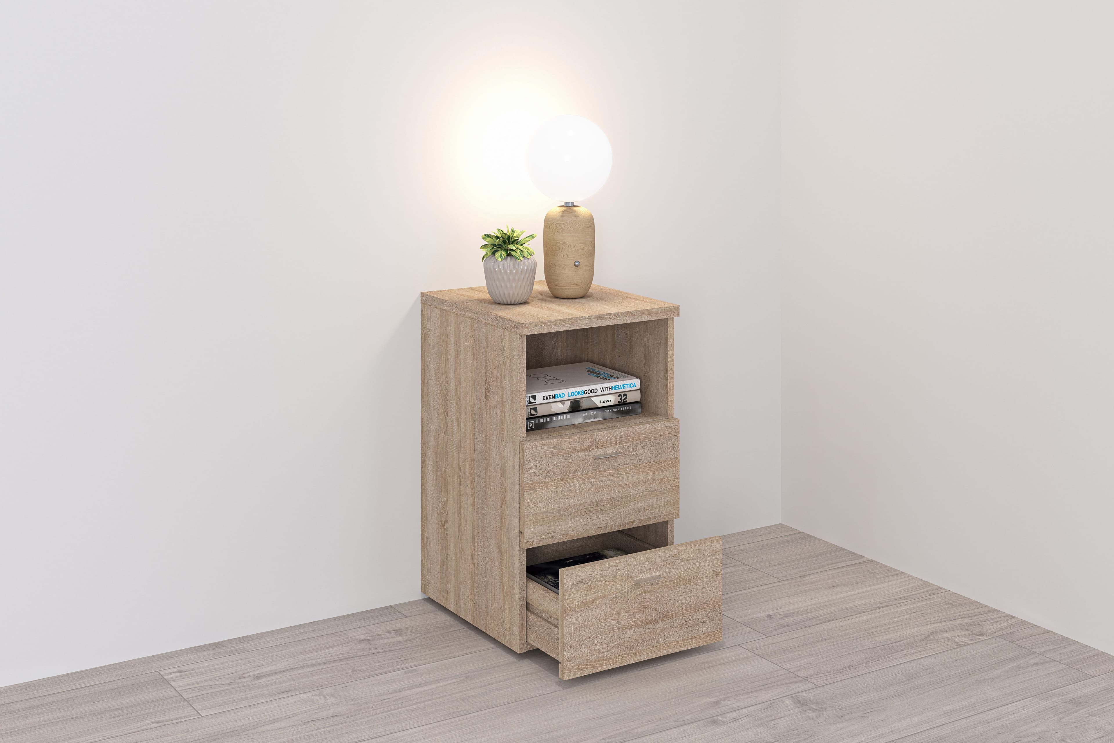 FMD Nachtkonsole Suva Braun Holzwerkstoff 2 Schubkästen - Bild 2