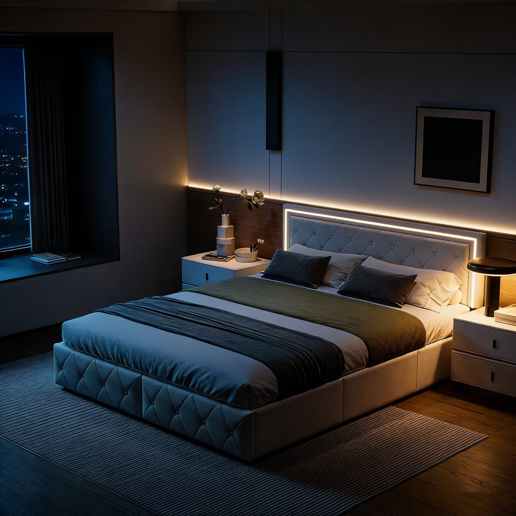 PXloue Polsterbett LED Doppelbett mit Stauraum und verstellbarem Kopfteil - Bild 2