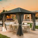 UDPATIO Pavillon Polycarbonat Grau mit Vorhängen wasserdicht Bild 2