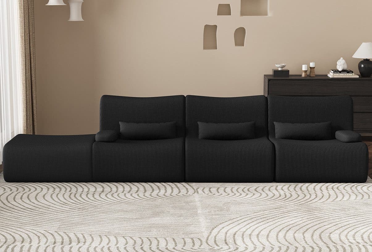Lexzurn Ecksofa mit Schlaffunktion L-Form Cord Grau - Bild 2