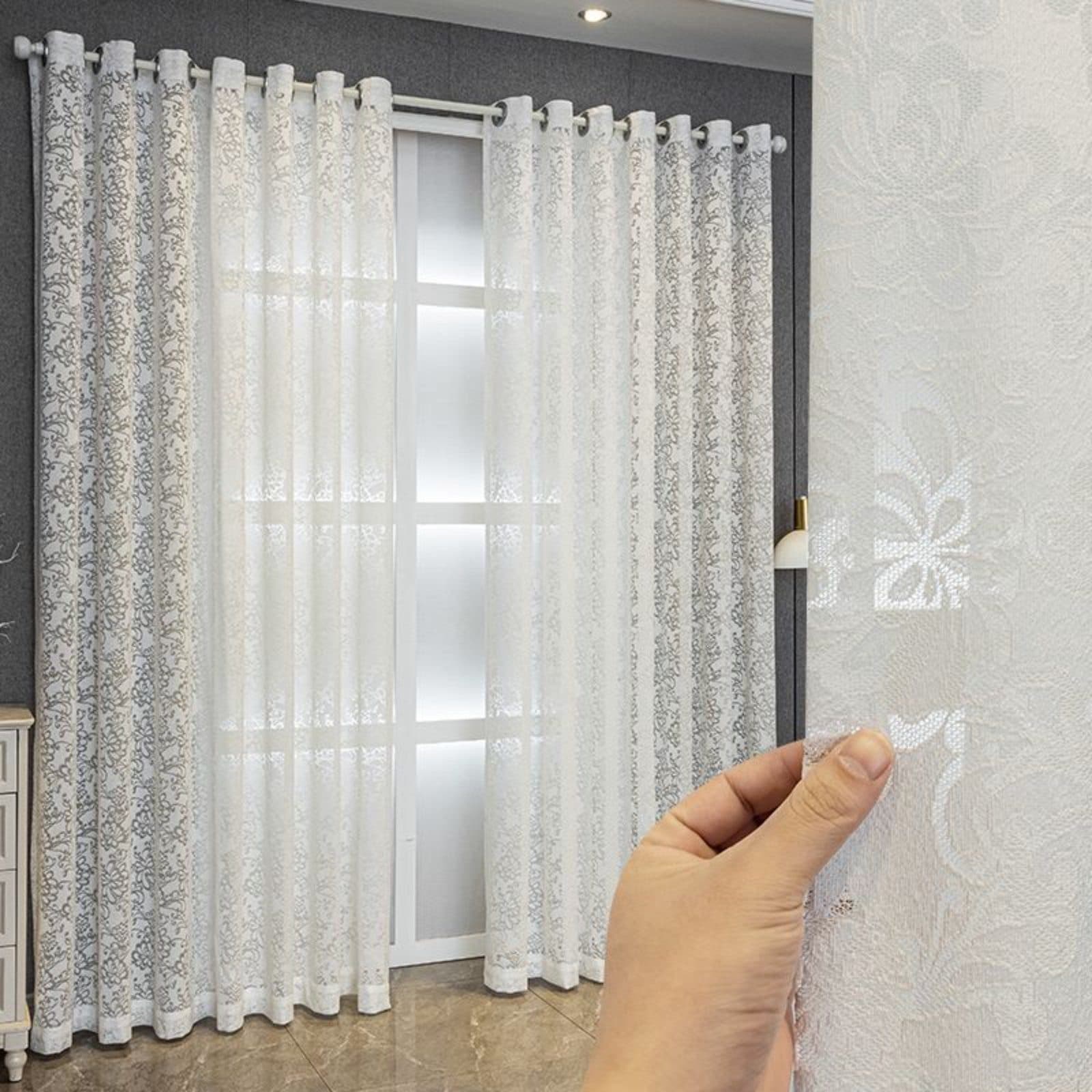 BYSURE Vorhang (2 St) Weiß Halbtransparent Jacquard-Fensterschirm - Bild 2