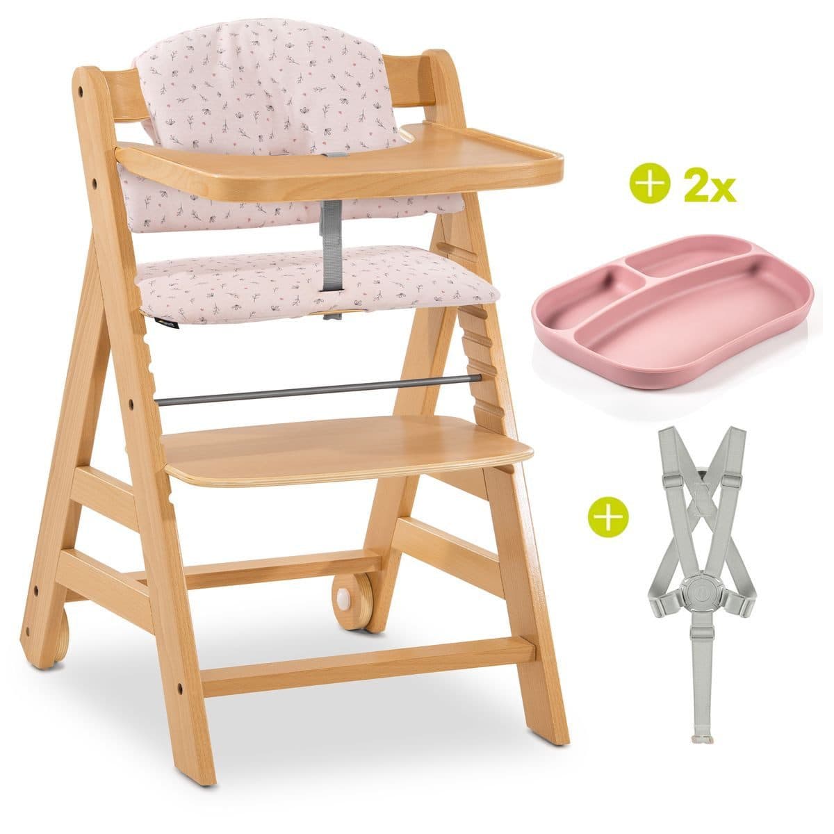 Hauck Hochstuhl Alpha Move Natur Buchenholz mit Rollen & Sitzkissen - Bild 2