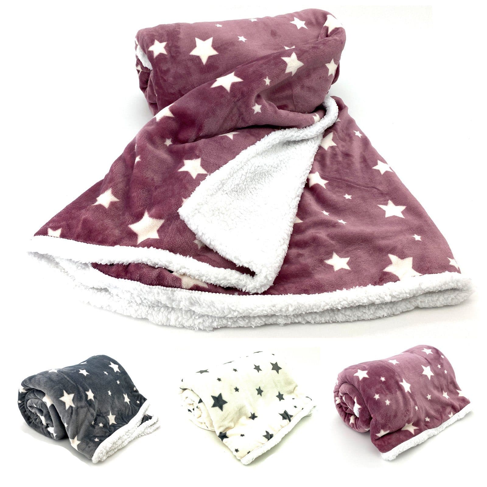 heimtexland Wohndecke Soft Flanell Sterne Kuscheldecke mit Sherpa Fell Rosa - Bild 2