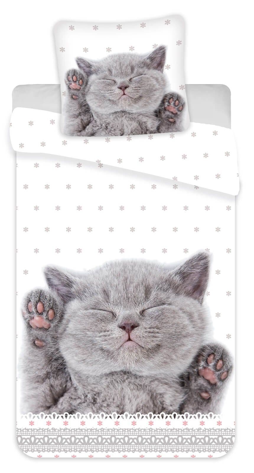 Carbotex Wendebettwäsche Katze 100% Baumwolle Weiß/Rosa - Bild 2