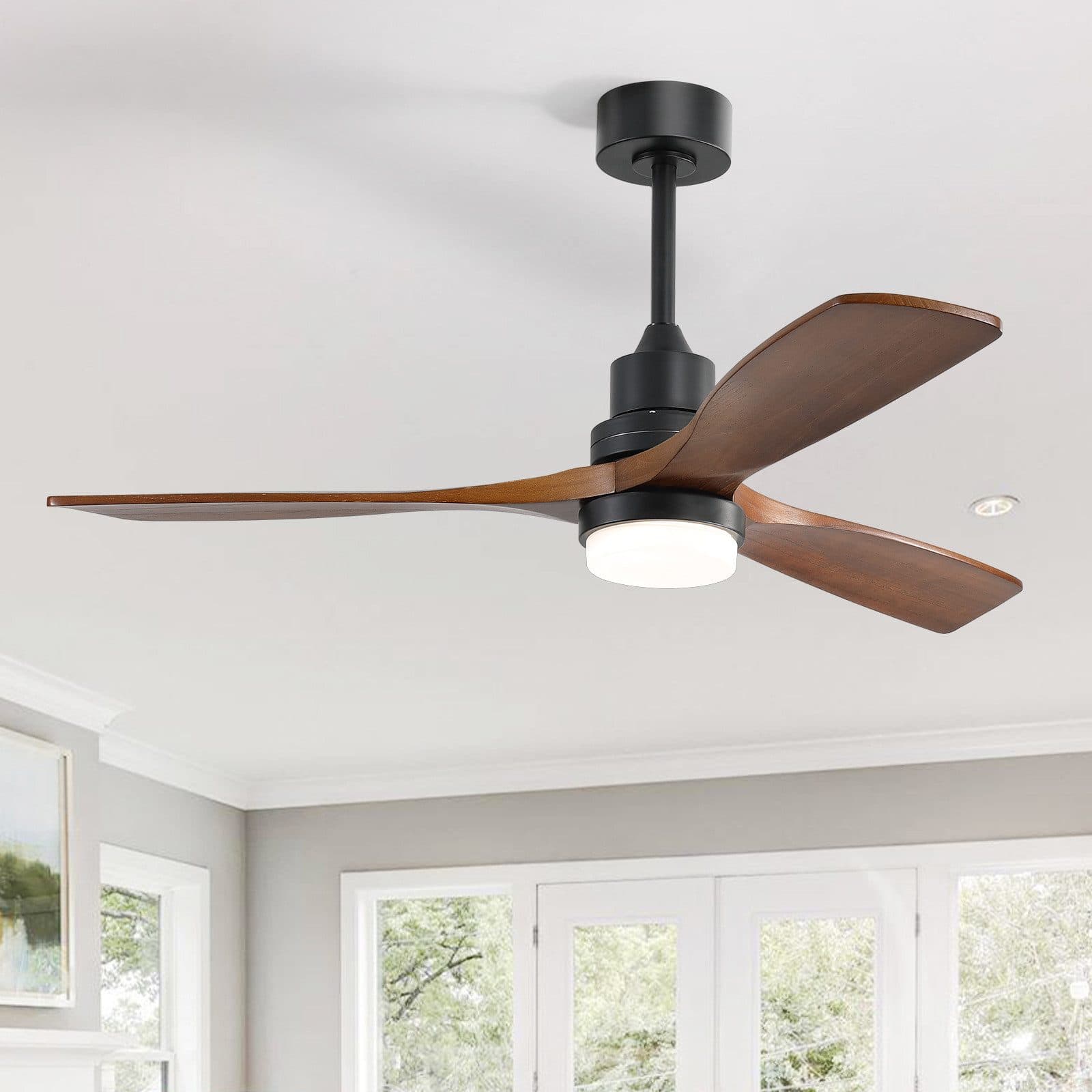 Sofucor Deckenventilator mit LED-Beleuchtung und Fernbedienung, 3 Massivholz-Flügel - Bild 2