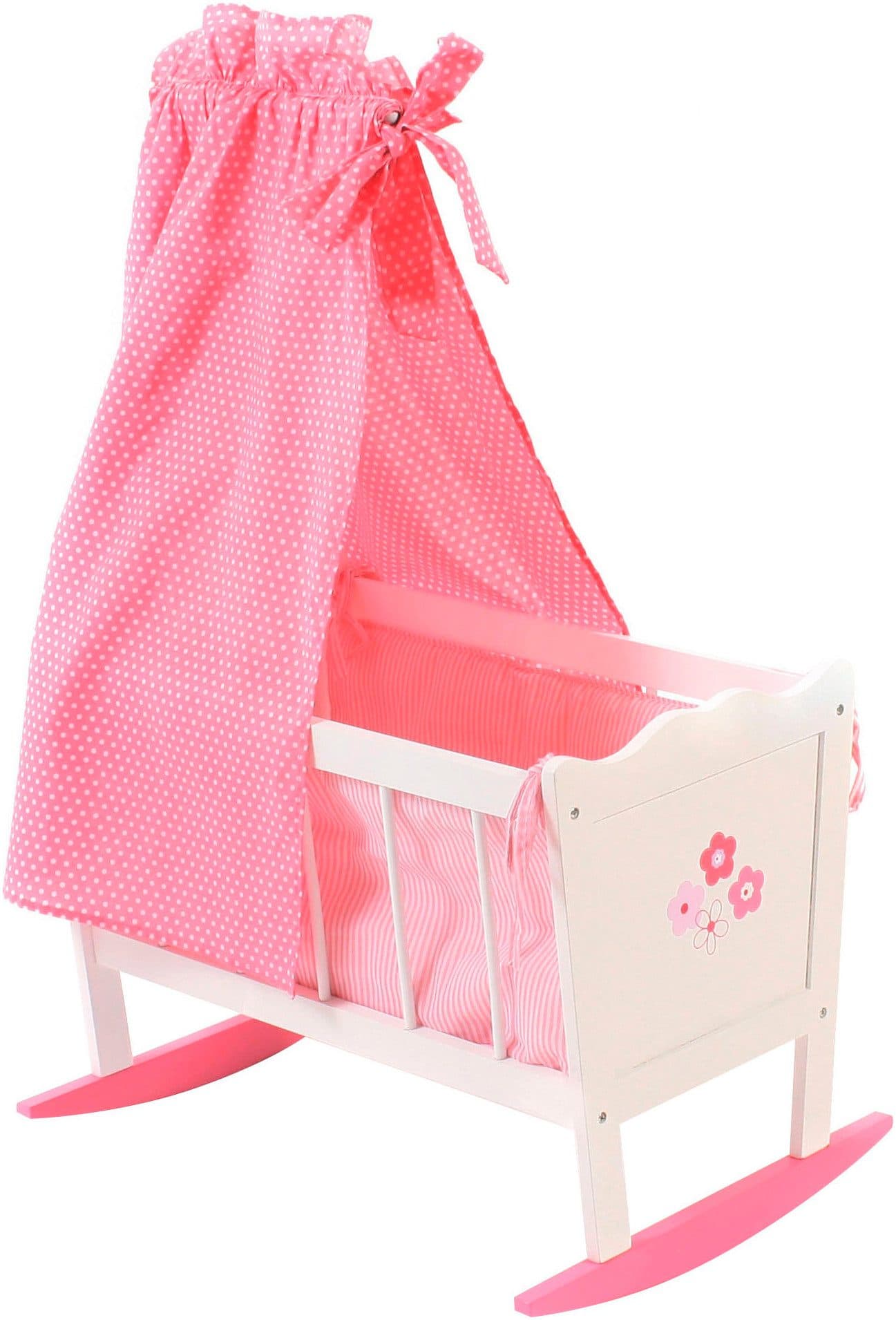 CHIC2000 Puppenwiege mit Himmel, Stoff-Einhang, Bettdecke & Kopfkissen Rosa