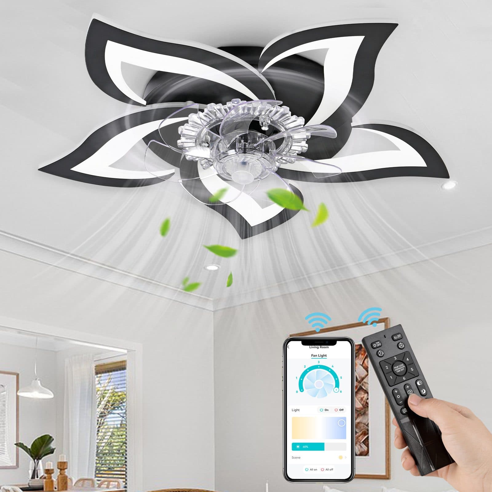 NACATIN Deckenventilator mit LED-Beleuchtung Schwarz/Weiß - Bild 2