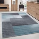 Carpettex Frisé-Teppich Kariert Design Blau Kurzflor Läufer Modern Bild 2