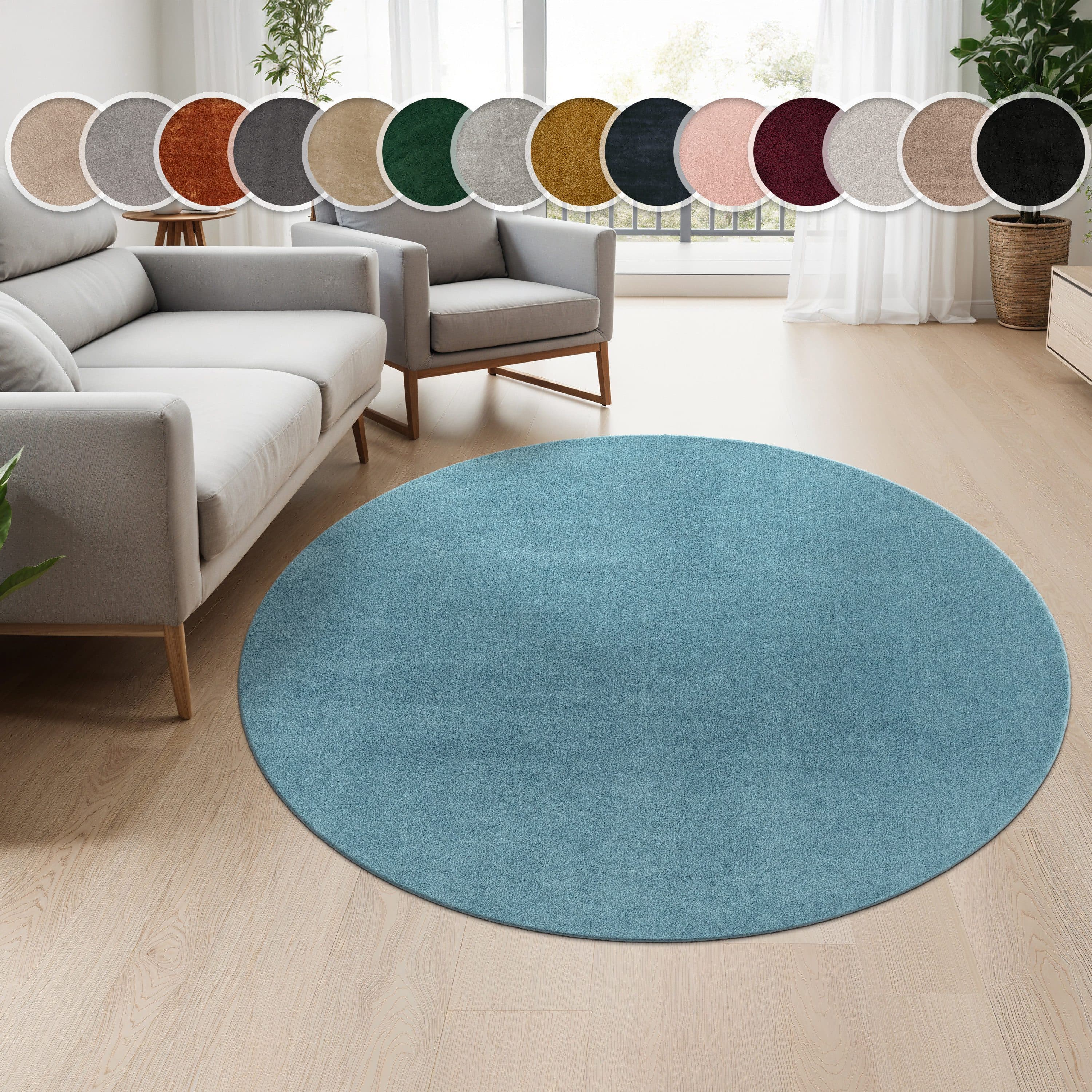 Paco Home Teppich Cadiz 630 Rund Kurzflor Uni Türkis - Bild 2