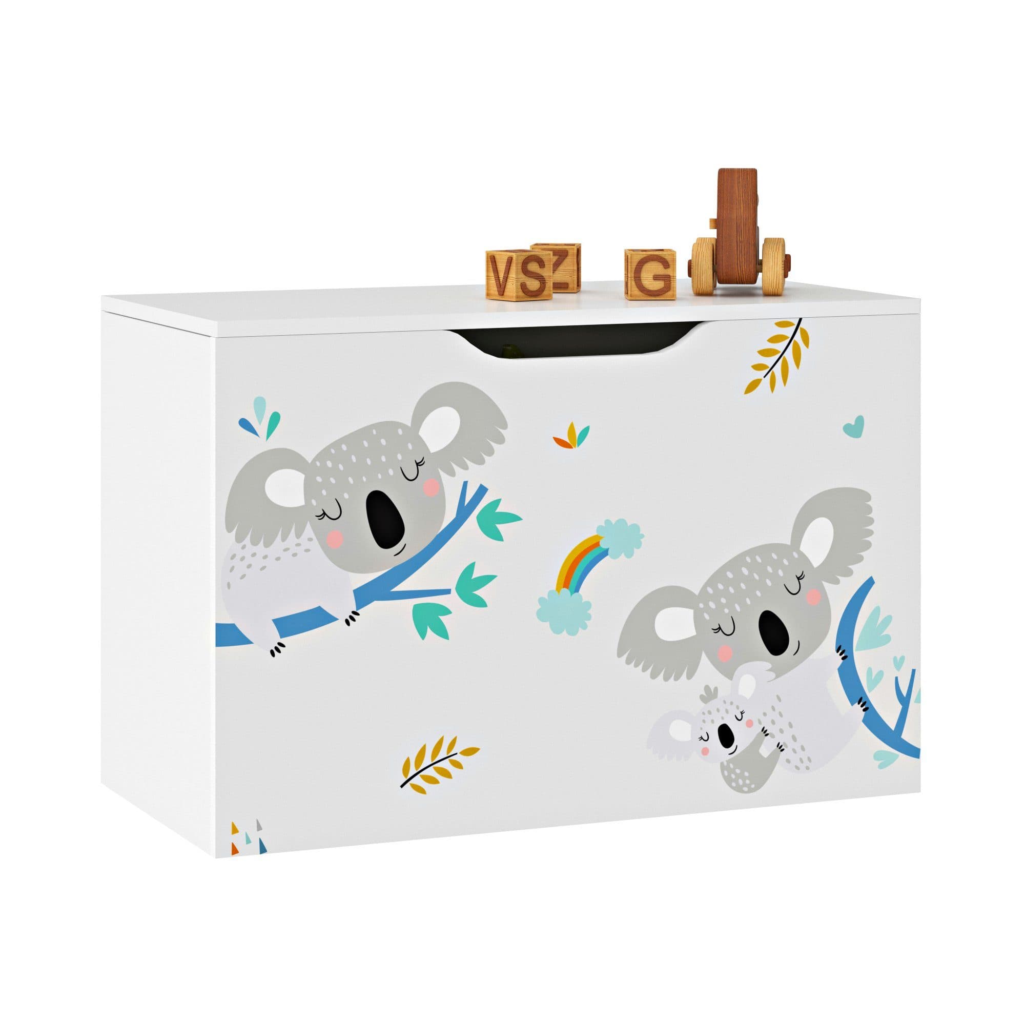 en.casa Spielzeugtruhe Oleiros Koala-Motiv Weiß/Blau/Grau - Bild 2