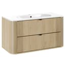 Lomadox Waschtisch 100 cm Eiche gerillt Metallgriffe Softclose Keramik Bild 2
