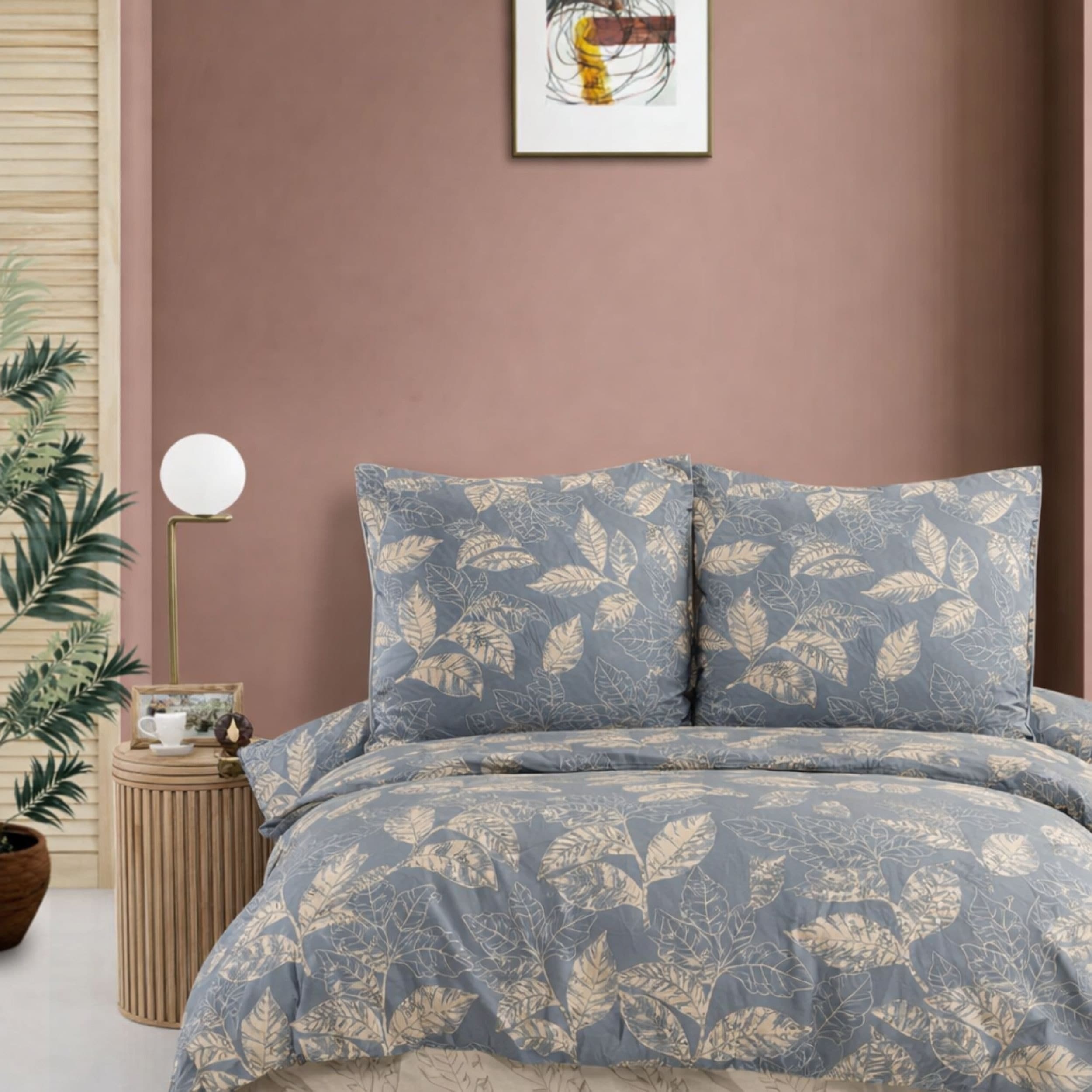 ZIRVEHOME Bettwäsche 2-teilig Grau Blau Beige Blattmuster Baumwolle - Bild 2