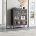 Mein-Regal Highboard GLASGOW Schwarz Metall Vitrine mit Glastüren Bild 2