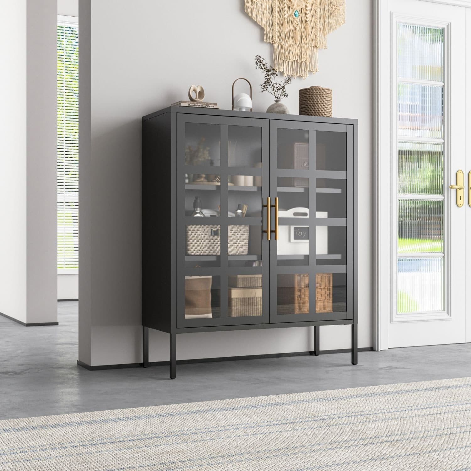Mein-Regal Highboard GLASGOW Schwarz Metall Vitrine mit Glastüren - Bild 2